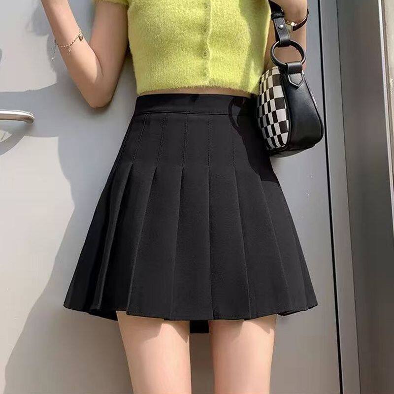 百褶裙带口袋夏季小个子松紧高腰弹力短裙女胖mm大码显瘦半身裙黑