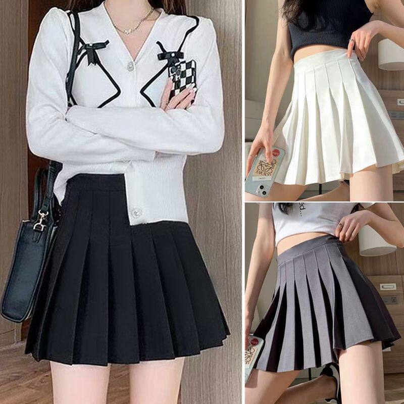 百褶裙带口袋夏季小个子松紧高腰弹力短裙女胖mm大码显瘦半身裙黑