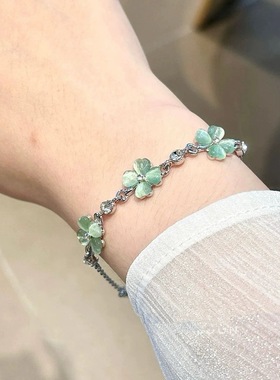 新款猫眼石四叶草幸运手链项链套装青野星愿时尚森系闺蜜礼物配饰