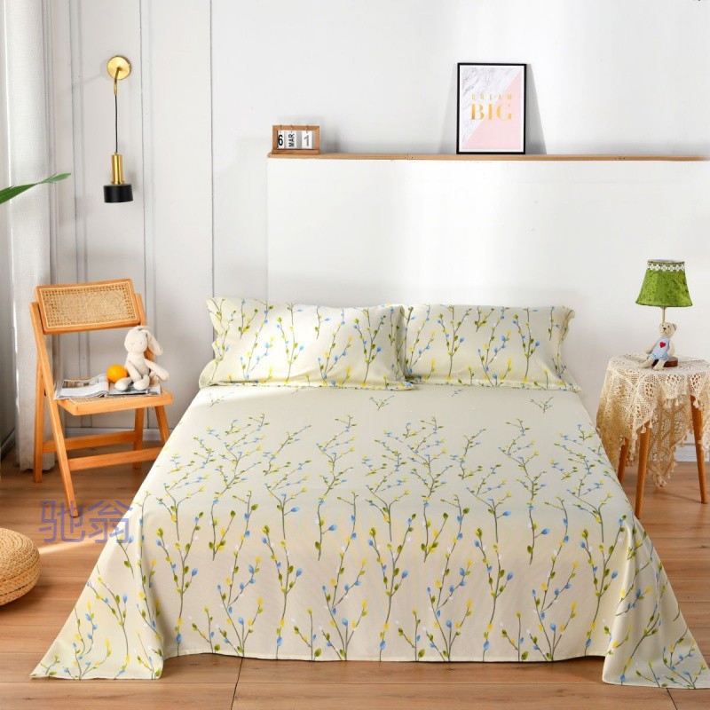 oxs夏季1OO%竹纤维老粗布床单冷感软凉席印花加厚三件套单双人睡