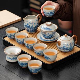 汝窑功夫茶具套装 2025新款 家用轻奢高档陶瓷泡茶壶盖碗喝茶杯整套