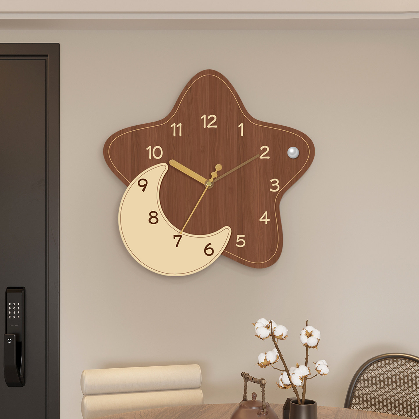 星星挂钟客厅艺术钟表家用装饰时钟挂墙静音摇摆创意石英钟免打孔