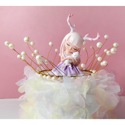 鹿角少女麋鹿精灵蛋糕烘焙摆件幽静之鹿公主网红创意生日蛋糕装饰