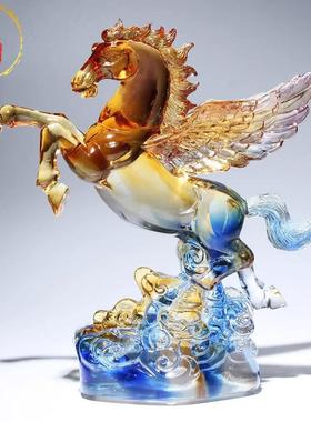 威弗列德琉璃飞马办公摆件客厅装饰招财水晶马到成功生肖马生日礼