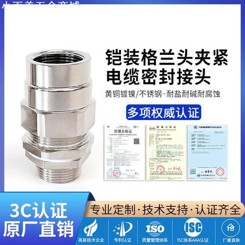 不锈钢金属防爆电缆密封夹紧式防水接头防爆格兰头电缆固定头G1/2