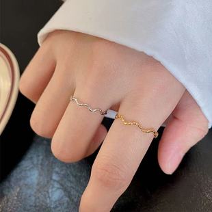 【钛钢不掉色】波浪碎金子花纹雕刻曲线波纹素圈闺蜜戒指