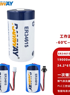 RAMWAY睿奕ER34615 1号D型3.6V锂电池适用水表燃气天然气表涡轮流量计GPS定位器机器人驱动器记忆电池LS33600