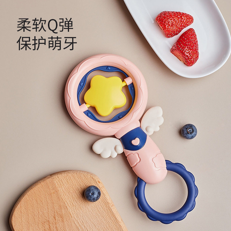 可爱星星棒婴幼儿手摇铃益智早教玩具抓握互动可啃咬牙胶安抚沙锤