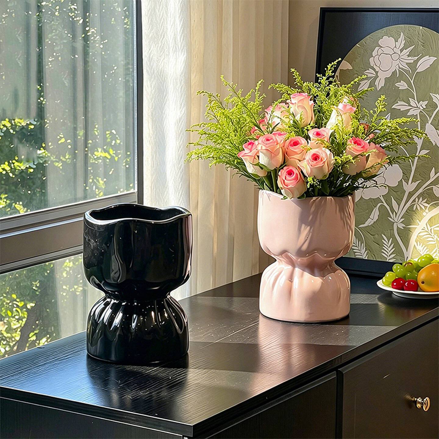手捧花束陶瓷花瓶高级感仿真花假花家居装饰客厅玄关插花餐桌摆件