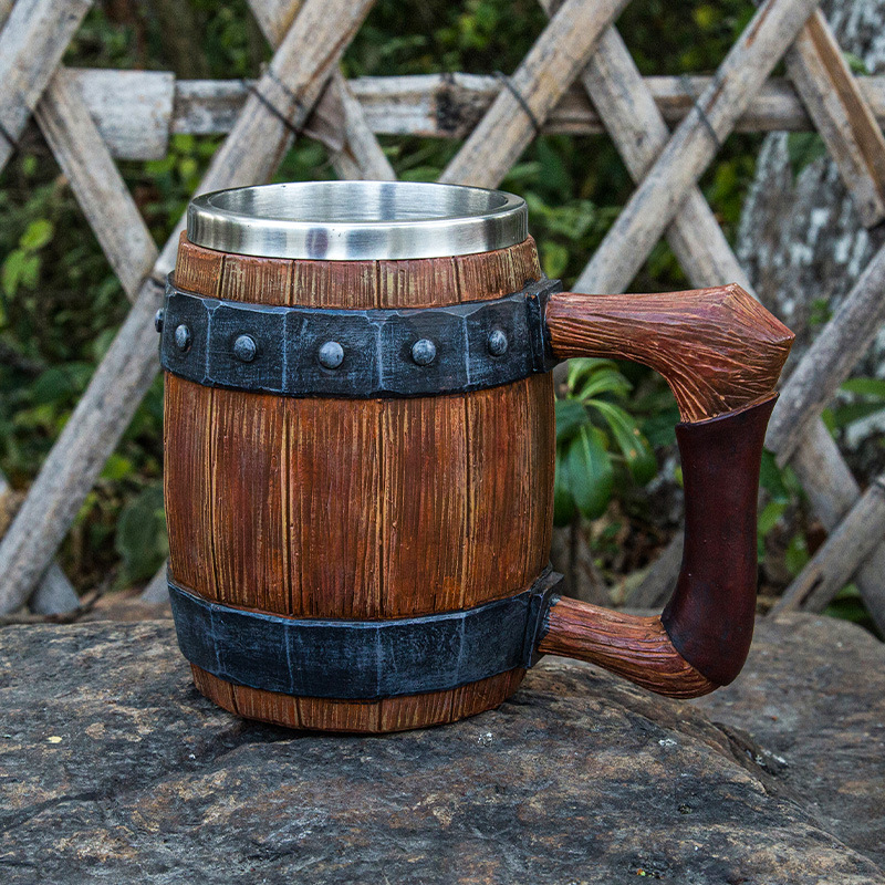 德国复古木桶啤酒杯维京人海盗大容量酒杯个性收藏viking tankard