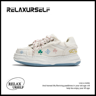 RELAXURSELF手工刺绣情侣款潮鞋透气百搭休闲小白鞋增高鞋小清新