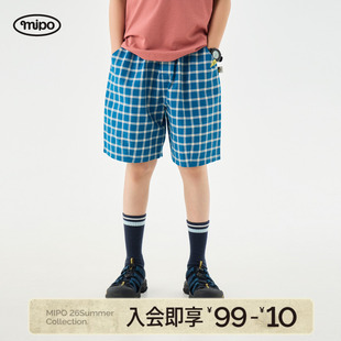 【商场同款】mipo夏季儿童短裤户外运动宽松男女童格纹休闲潮裤子
