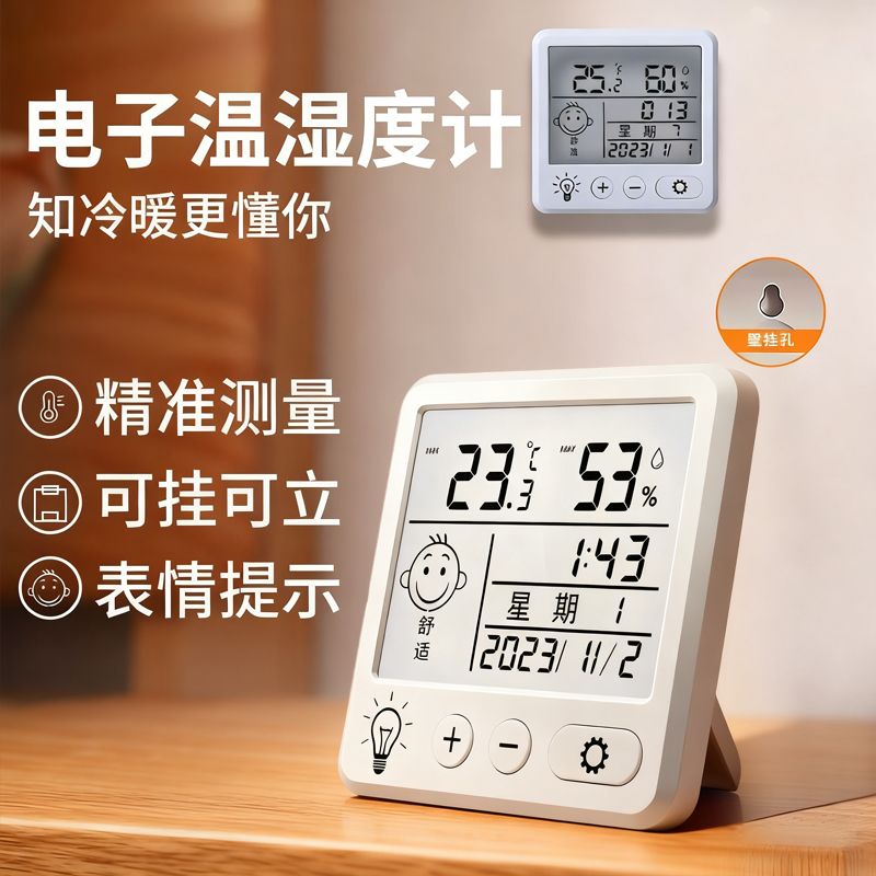 温湿度计室内家用精准高精度电子智能数显壁挂式婴儿房干湿温度表