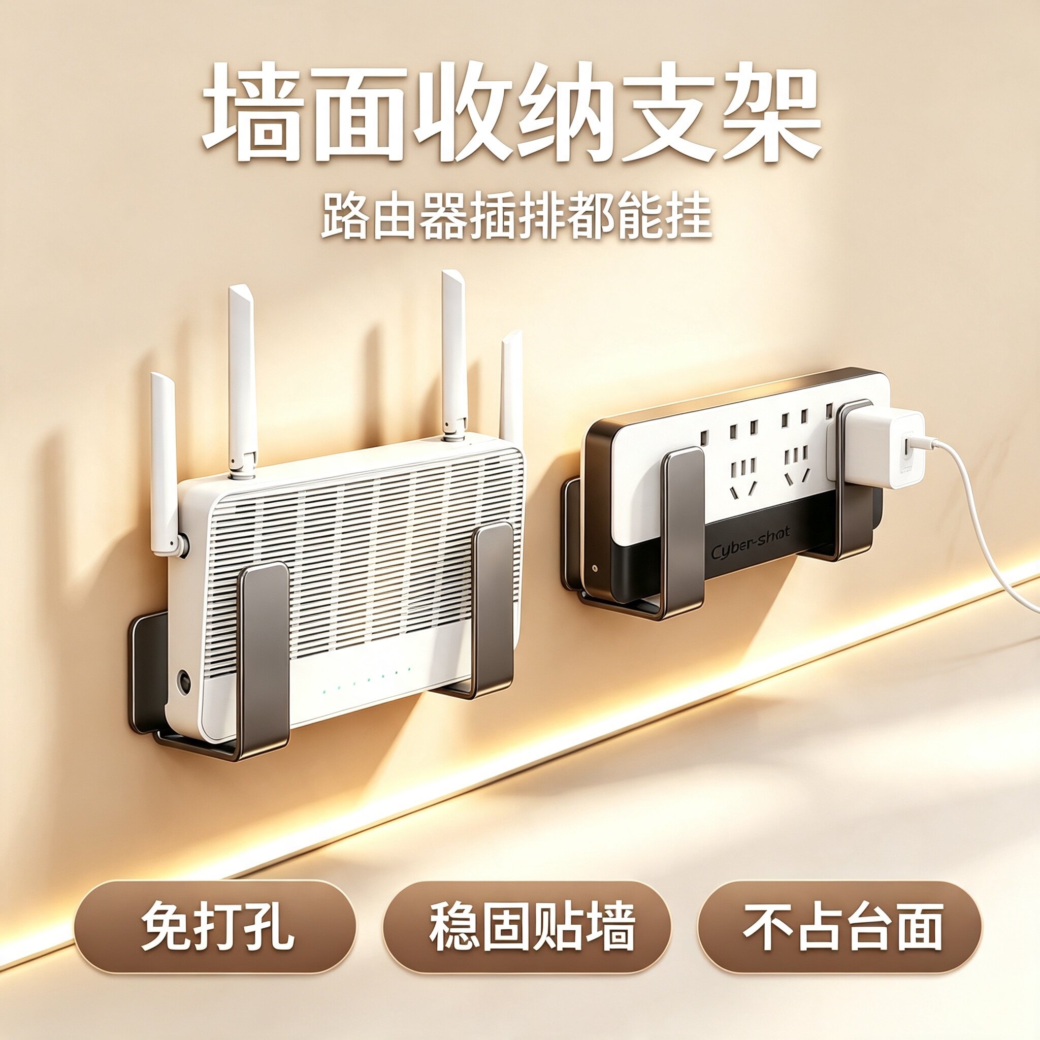 路由器放置架免打孔wifi置物架壁挂墙上机顶盒支架家用插排固定器