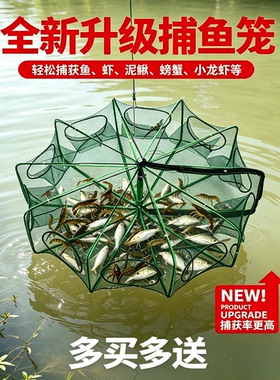 虾笼地网渔网捕鱼笼抓泥鳅黄鳝螃蟹笼折叠扑鱼网只进不出捕鱼工具