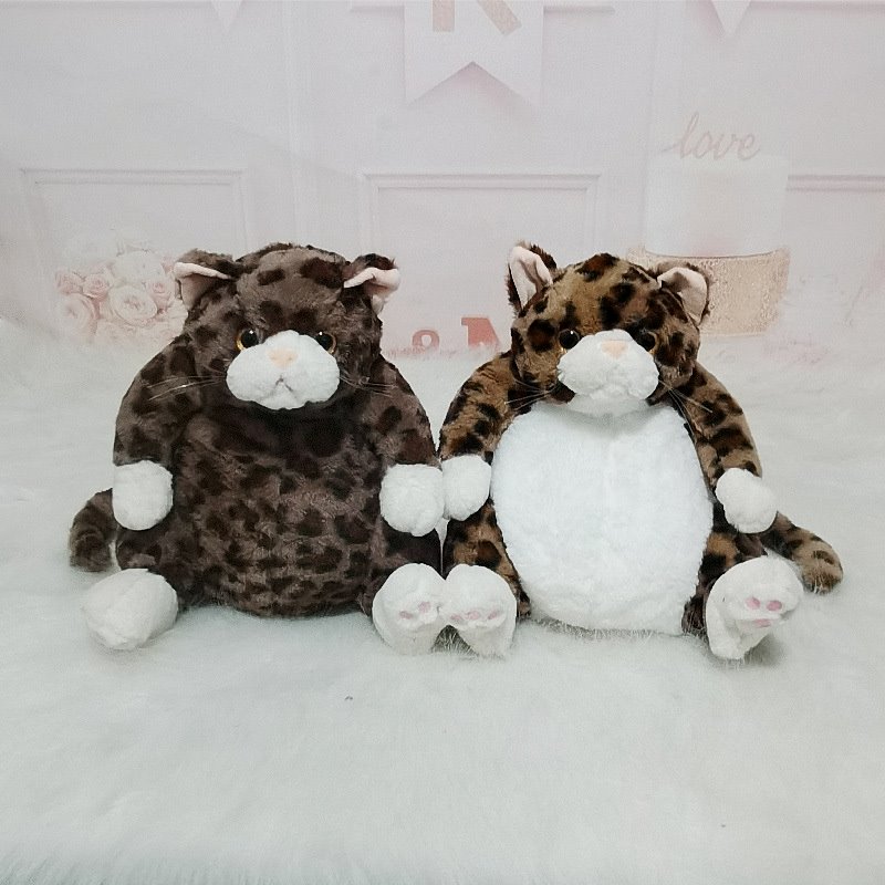 外贸现货豹纹猫公仔毛绒玩具丑萌肥胖会叫猫咪玩偶跨境布娃娃批发