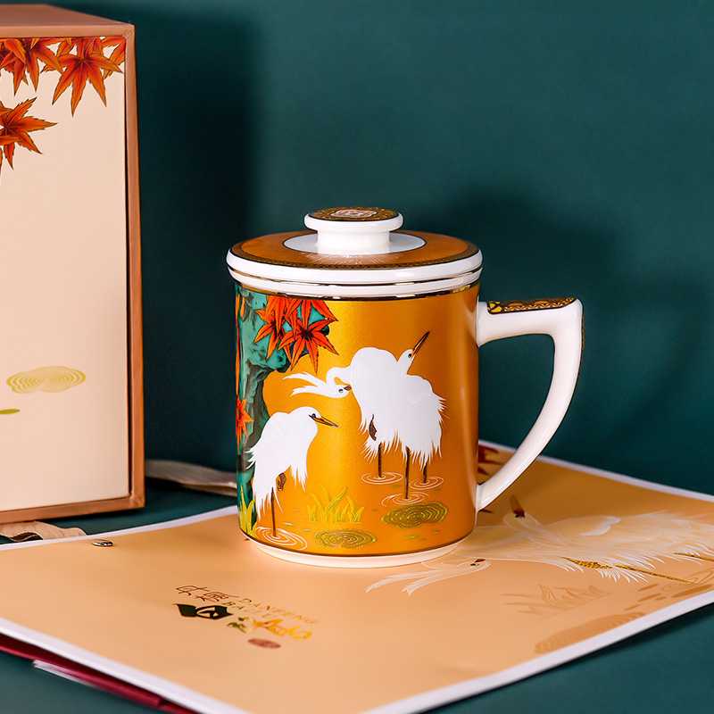 好货骨瓷茶漏盖杯茶水分离会议陶瓷水杯广告礼品伴手礼创意骨瓷马