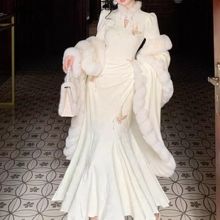 冬季日常可穿旗袍2025新款冬装加绒加厚年轻款女新中式国风连衣裙