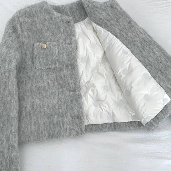 名媛小香风毛呢加厚羽绒服短外套