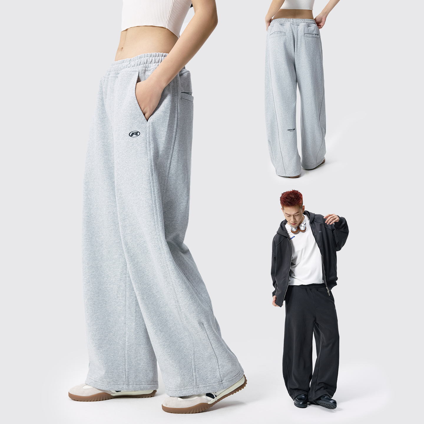 Remedy美式剪裁阔腿休闲弯刀裤男女秋季潮牌宽松直筒情侣运动卫裤