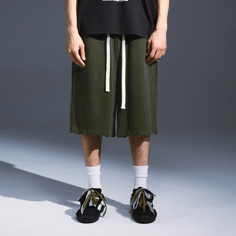 Remedy夏季国潮宽松直筒重磅休闲短裤美式街头潮牌印花五分卫裤男