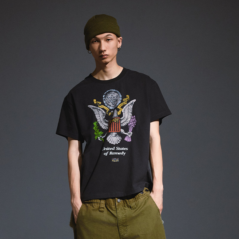 Remedy夏季美式潮牌和平鹰宽松半袖体恤国潮boxy版型短袖T恤男