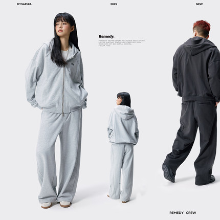 Remedy 美式复古运动风休闲套装男女潮牌宽松剪裁连帽卫衣弯刀裤