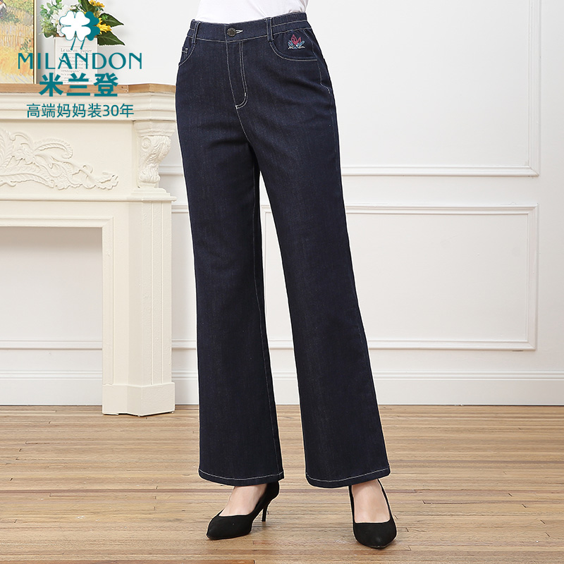 米兰登中老年妈妈牛仔九分微喇裤