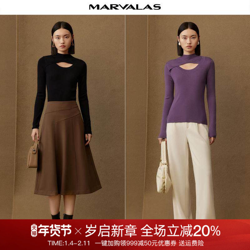 曼德诗短款镂空针织衫2025春秋新款全羊毛设计感半高领内搭打底衫,女装/女士精品,毛针织衫,淘宝优惠券,粉丝福利购,淘宝优惠卷