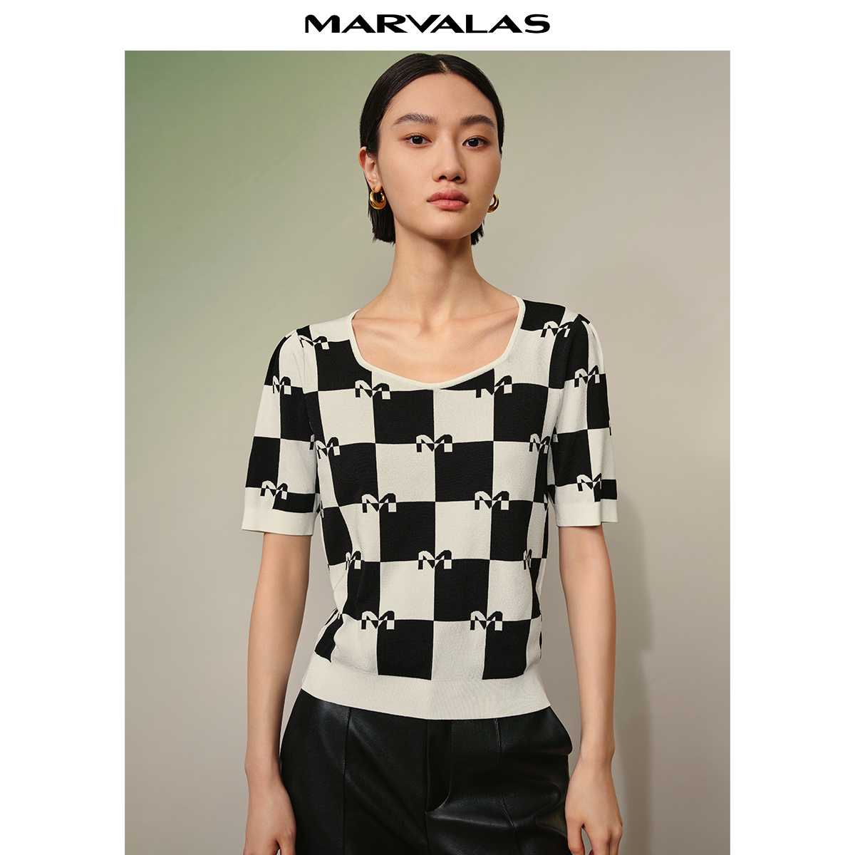 曼德诗圆领套头格子套头衫