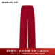 曼德诗纯色阔腿裤 女 全羊毛高腰休闲长裤 2024春装 新款