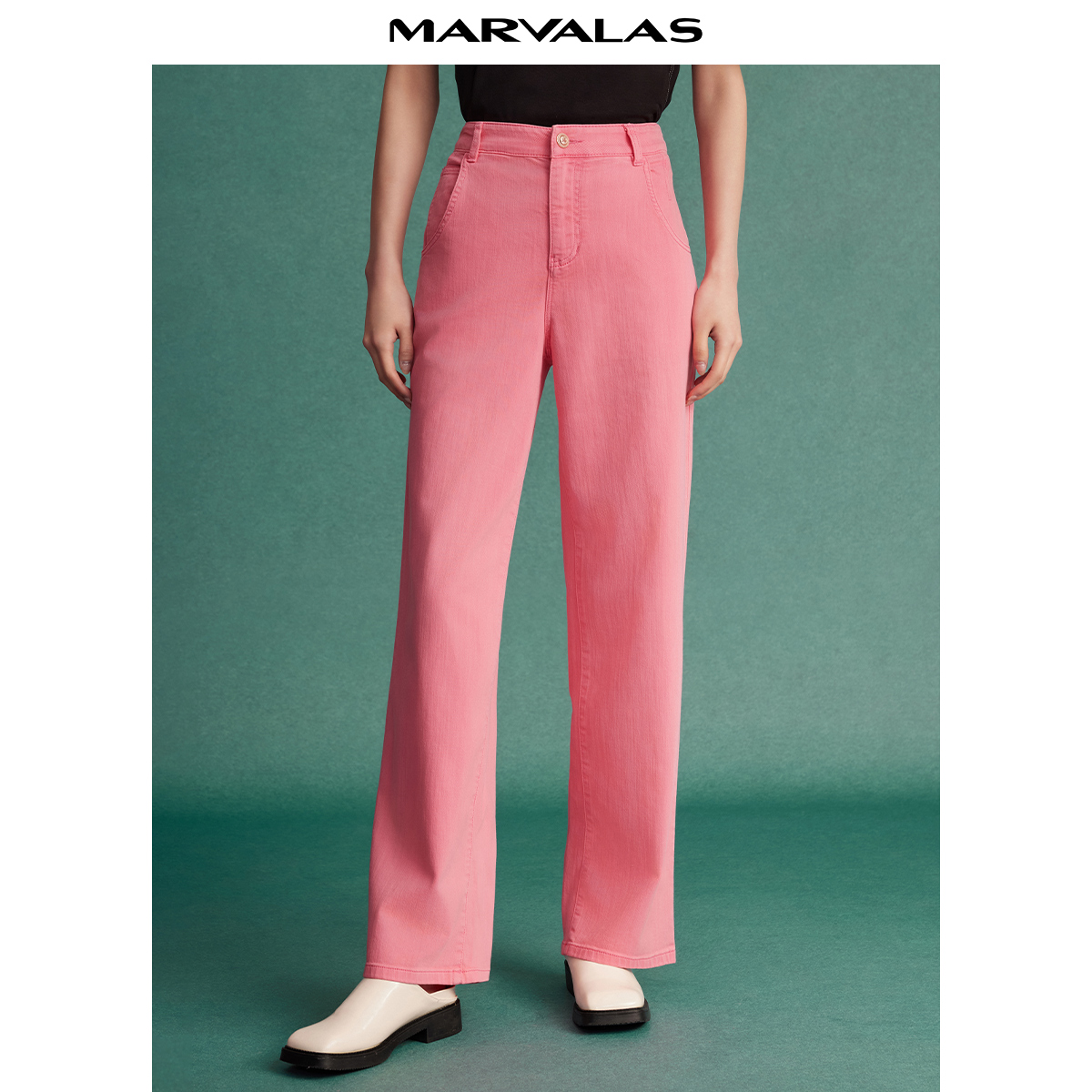 曼德诗牛仔裤长裤高腰