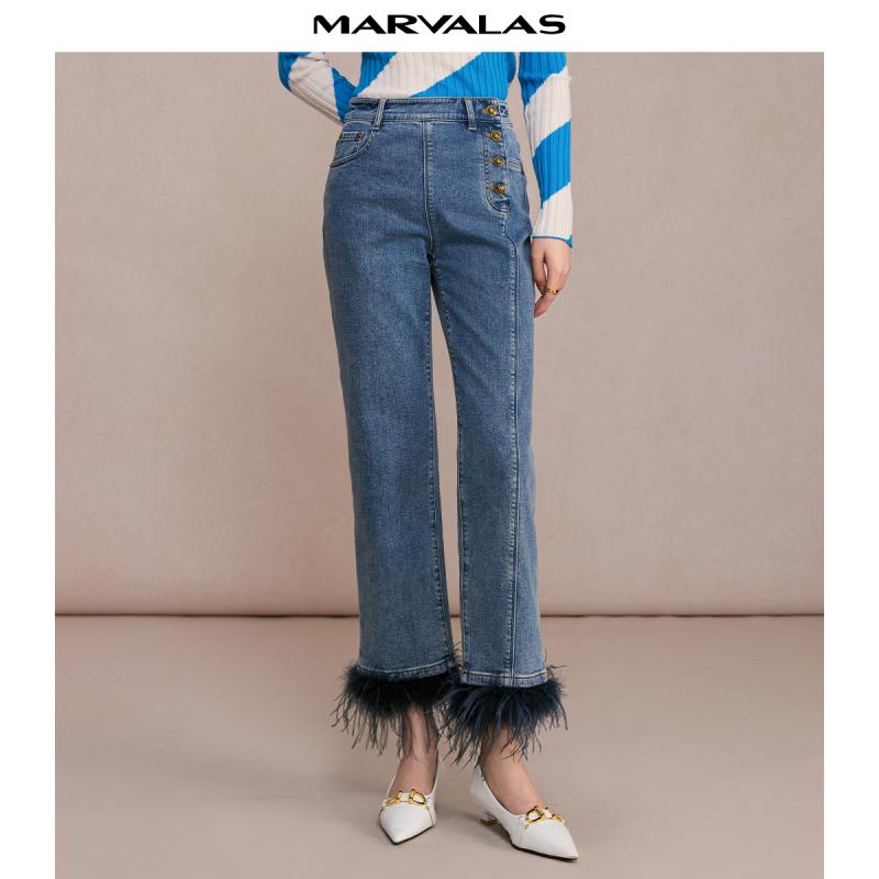 曼德诗直筒裤长裤高腰