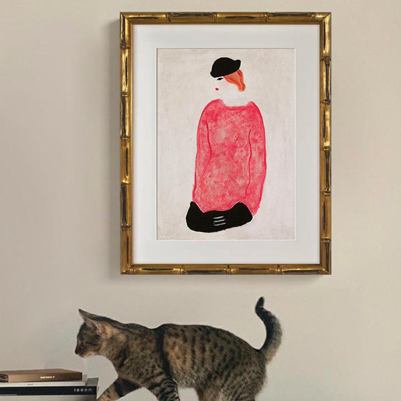 常玉欧式复古小众实木框装饰画北欧中式餐厅客厅抽象挂画摆台装饰图片