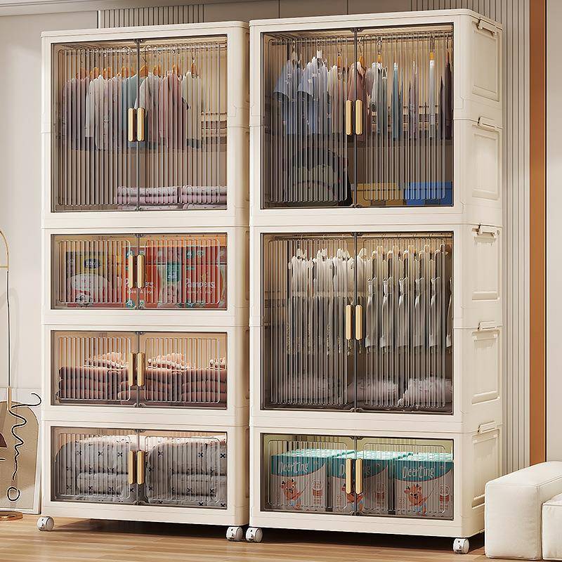 折叠式间收纳柜儿童衣开柜双XIY门塑料柜子卧室房储婴儿简易安装