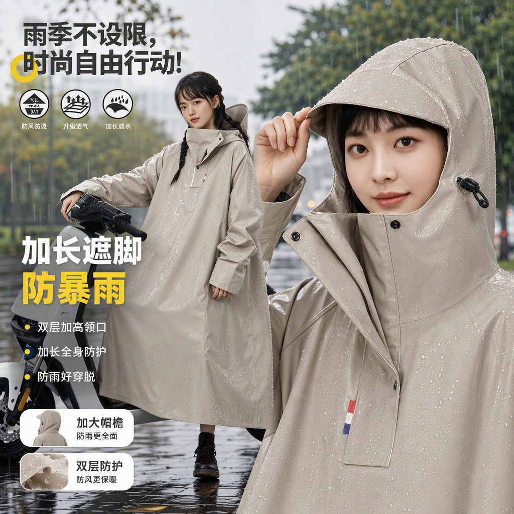 正招官网雨衣连体式一体式成人电动车摩托车雨衣加长带袖子雨披防