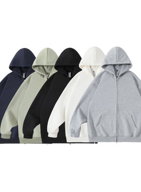 RUIIENRS x Ropucha 2024秋纯色420g连帽休闲卫衣开衫男外套FW555