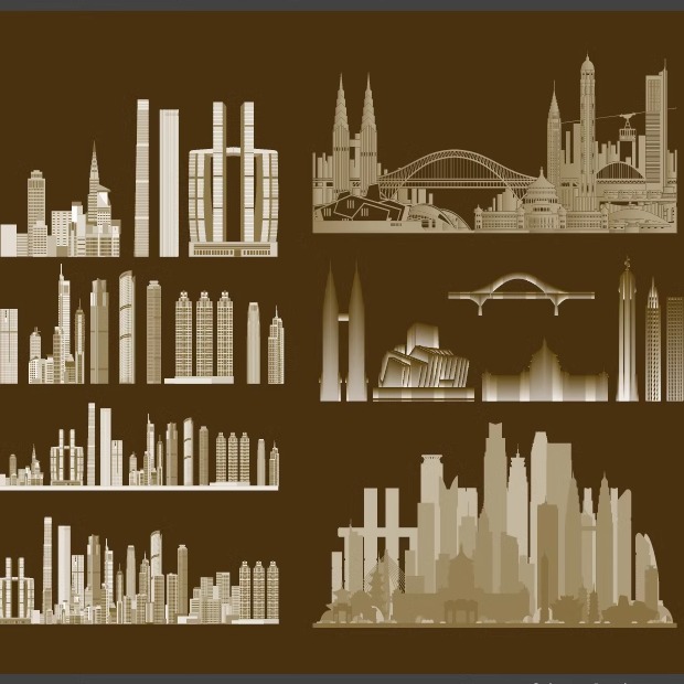 重庆渝地标剪影景点旅游建筑手绘地平天际线描稿插画图设计素材