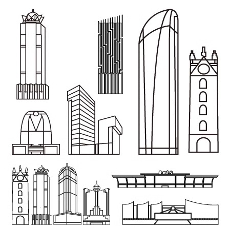 海口海南剪影景点地标手绘建筑旅游地平天际线描稿插画图设计素材