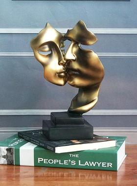 现代简约沉默是金双脸面具摆件办公室桌子酒店前台金色装饰工艺品