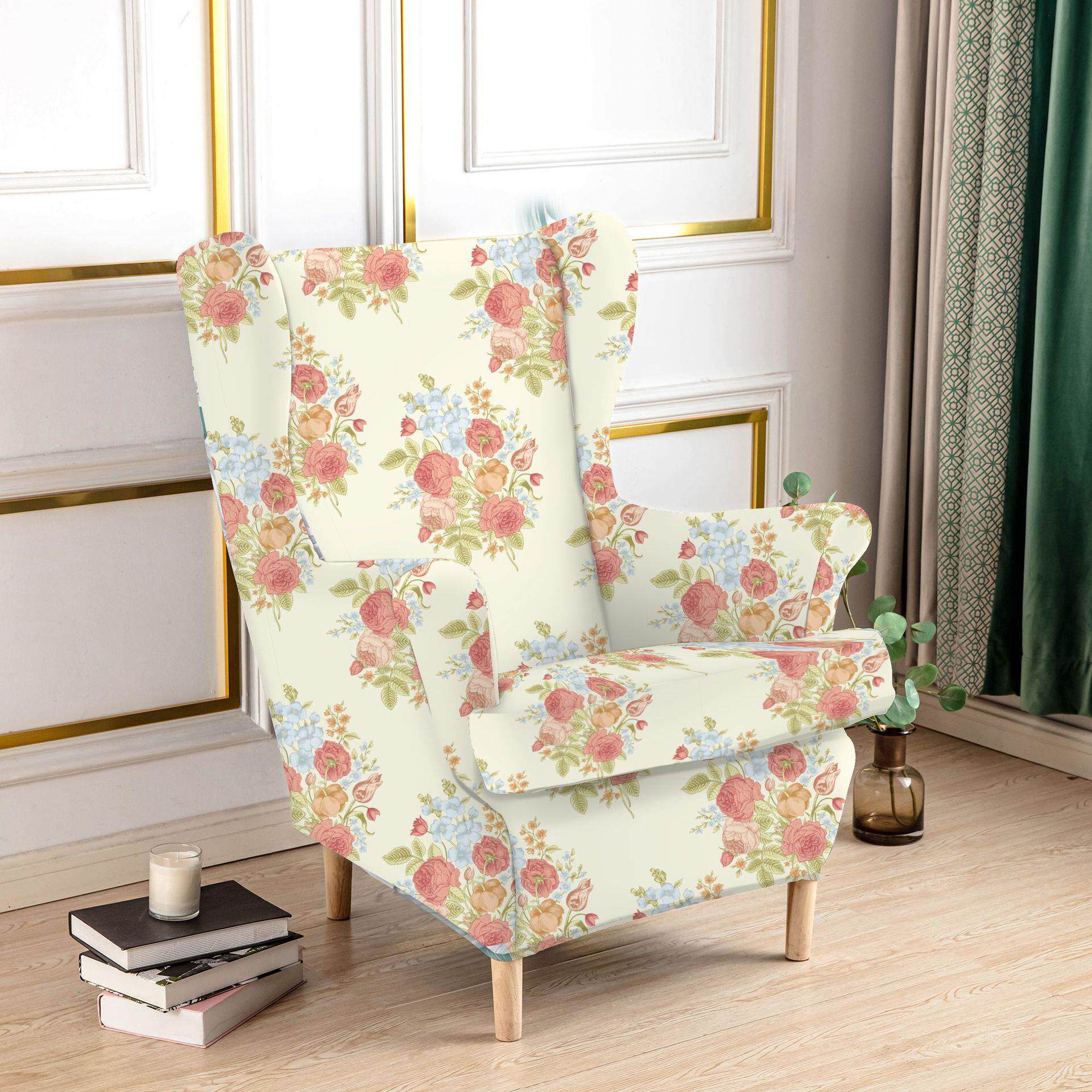 沙发罩单人位 椅套弹力翼背 防尘罩现代圣诞 田园风老虎凳椅子套