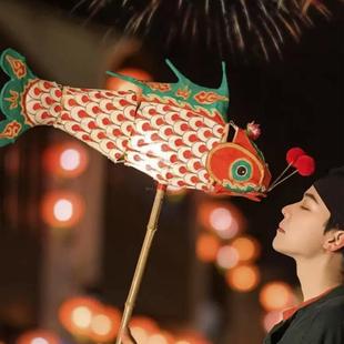 非遗手持鱼灯户外巡游古装成品道具端午中秋亮化装饰手工竹编灯笼