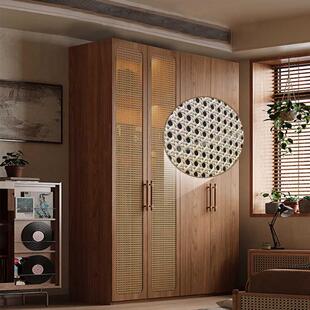 复古藤编一门到顶衣柜家用卧室收纳柜子现代简约实木衣橱