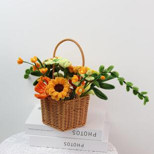 成品编织花篮扭扭棒郁金香向日葵小雏菊手提小花篮摆件精美送