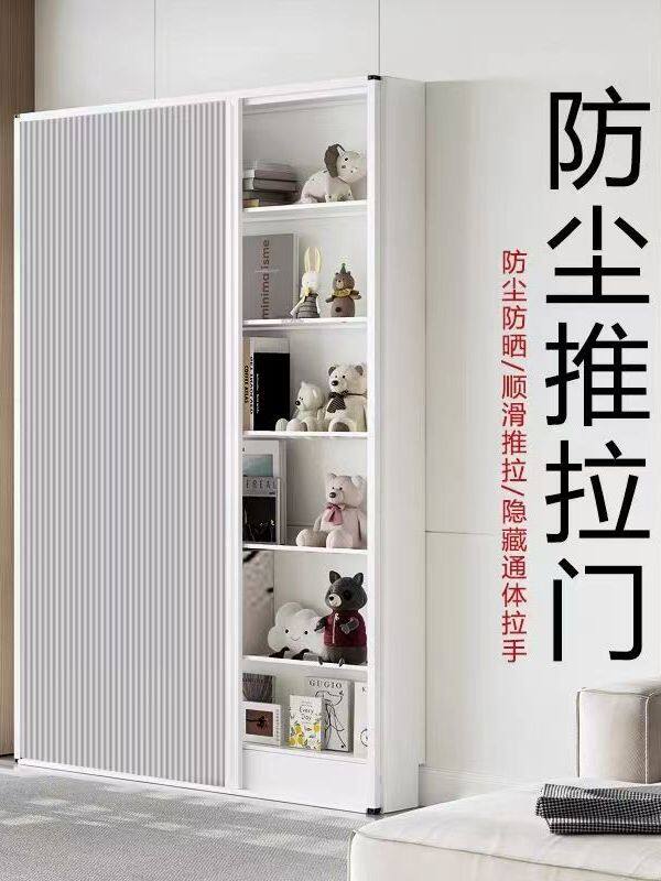 防尘推拉门书架专用隐形蜂巢门铝合金置物架遮挡防晒免打孔折叠门