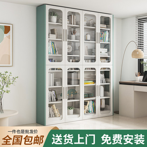钢木玻璃门防尘落地书柜