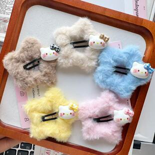 秋冬毛绒五角星kt猫发卡发夹2025新款甜美少女BB夹刘海马尾夹子