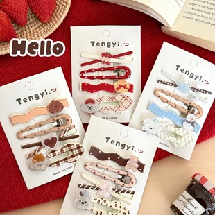 新款 高颜值百搭刘海夹气质鸭嘴夹 可爱少女心碎花格纹小狗发夹套装