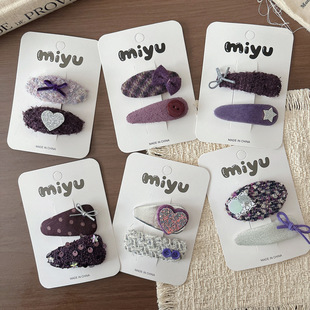 新款 甜美百搭银紫色蝴蝶结发夹刘海发卡女孩侧边蝴蝶结发饰头饰