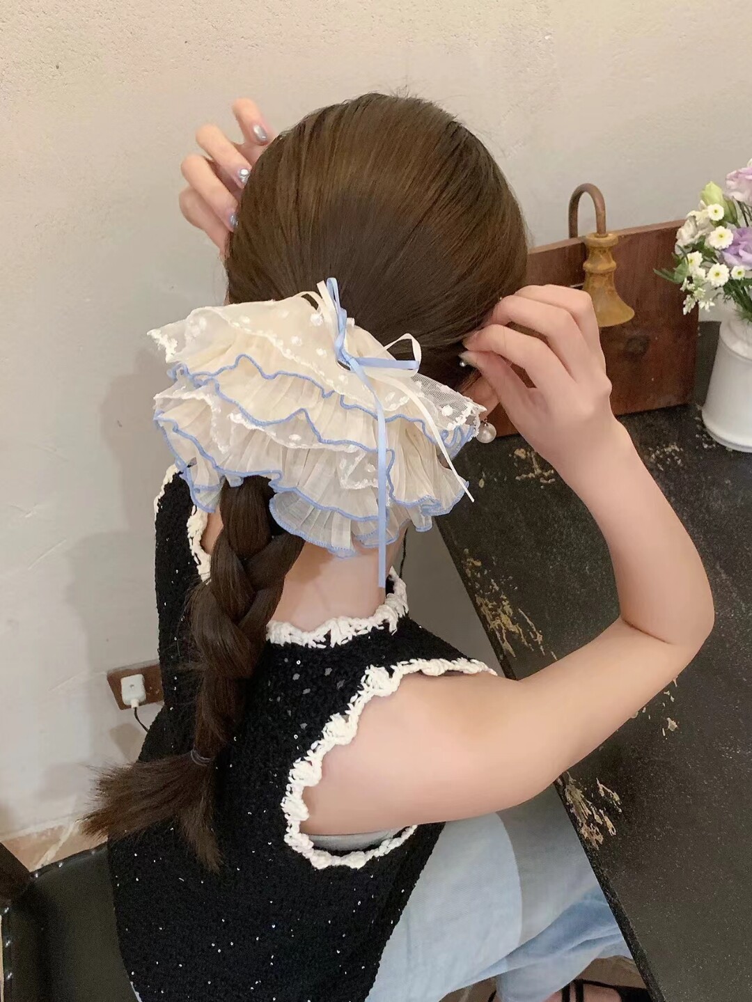 蛋糕裙超仙温柔少女感网纱蝴蝶结飘带裙摆发圈百搭新款大肠发圈